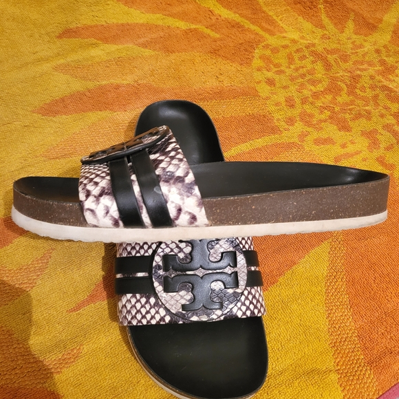 Tory Burch Black and Silver Slide Sandals - Picture 8 of 9
